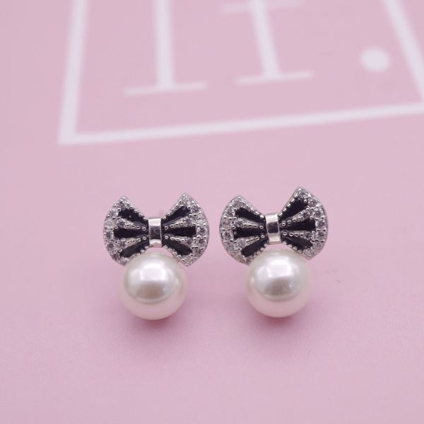 

hengsheng s925 silver cross-border one product dropshipping bow korean style fashion simple pearl zircon stud earrings for women, Golden