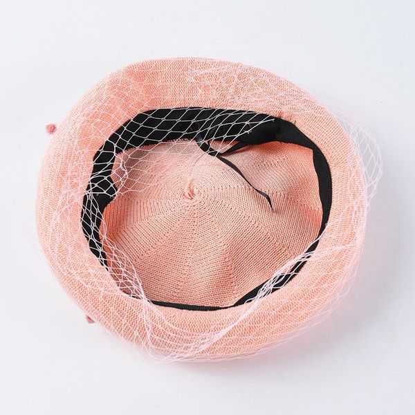 

elegant female fedoras wool felt mesh bow floral formal berets fedora hats for women 2019 retro beret british mesh gauze dot h wmtbjk, Blue;gray