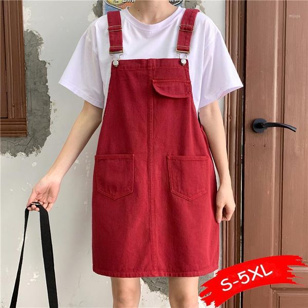 

summer 2020 women denim dress sundress casual loose overalls dresses female solid strap jeans dress plus size 5xl1, Black;gray