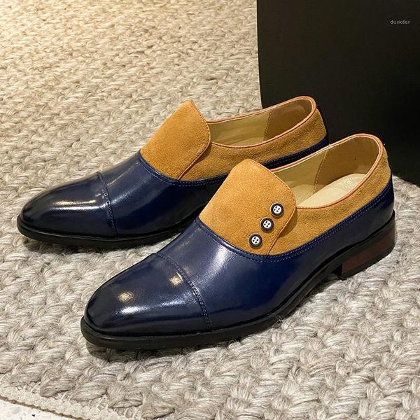

new spring summer men shoes vintage pointed toe genuine leather formal dress loafers business wedding casual oxfords blue1, Black