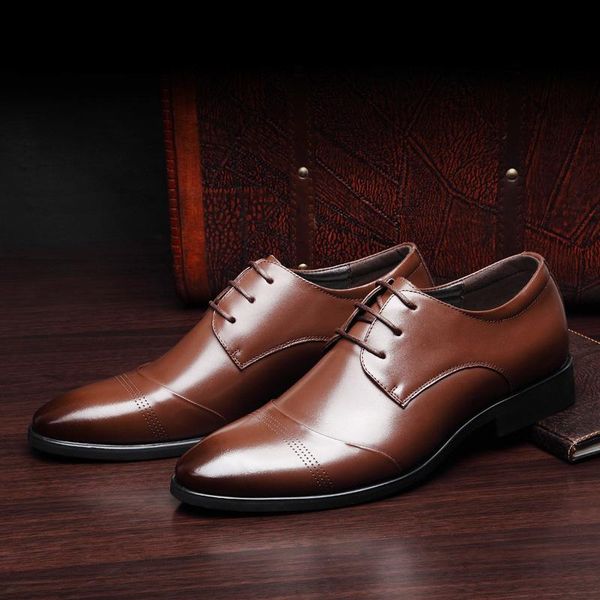 

wedding mens pointed toe dress shoes leather oxford shoes for men high heels sapato masculino social formal, Black