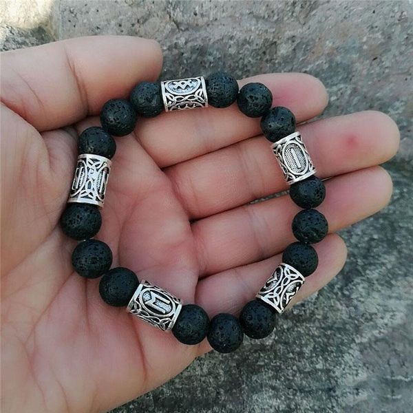 

vintage norse viking bracelets bangles odin symbol charm lava stone beads bracelet for men essential oil diffusion jewelry, Golden;silver