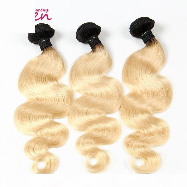 

#1b 613 blonde body wave ombre brazilian human hair weave brazilian ombre virgin human hair extension 3 bundles blonde hair bundles, Black