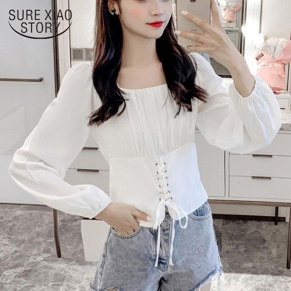 

autumn vintage cotton white blouse women puff sleeve pullover blouses femme office lady casual white shirt women blusas 11194
