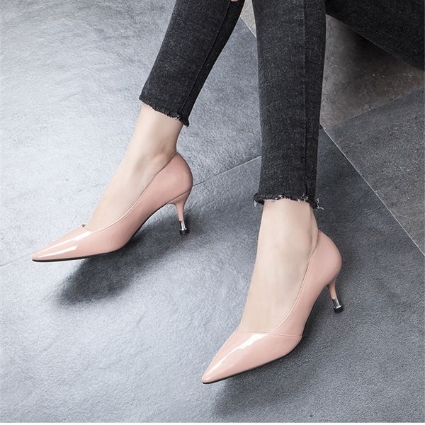 

2019 new arrival heels patent leather dress shoes thin heeled 1007, Black;white
