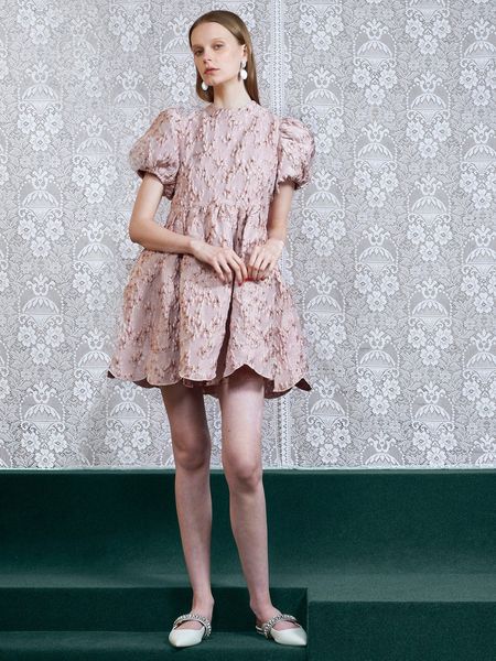 

europe station 2021 spring and summer new foreign trade women's dress european and american style round collar embroidered jacquard bub, Black;pink