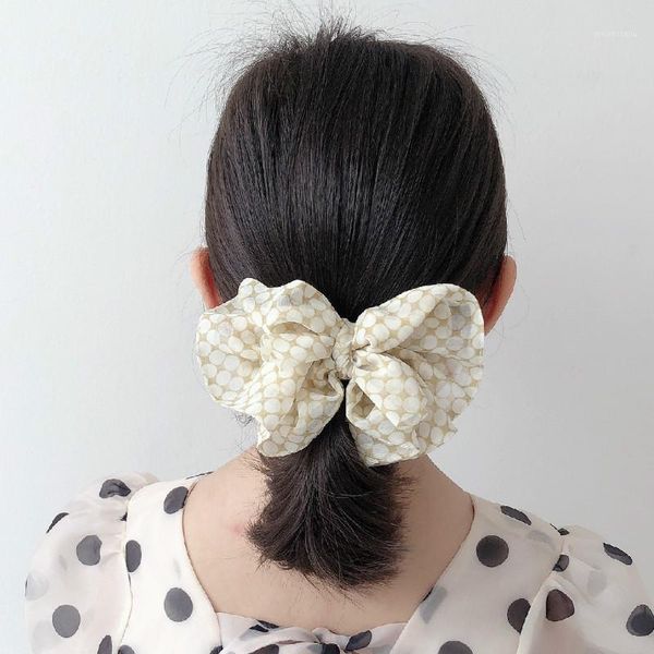 

hair accessories 2021 girl pin simple cute chiffon retro double layer bow dot spring clips for children fashion accessories1, Slivery;white