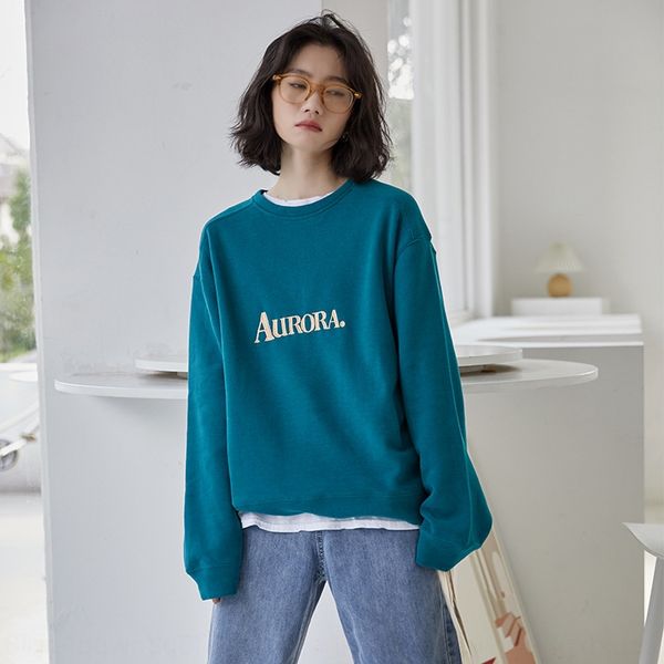

embroidered chic pullover sweater sweater women's pullover round neck showing thin autumn and winter new korean loose bf lazy t1zqq, Black