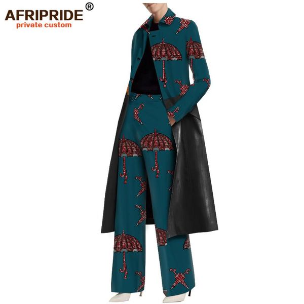 

women's tracksuits african print pants set for women afripride single breasted long jacket+full length wide leg a1826036, Gray