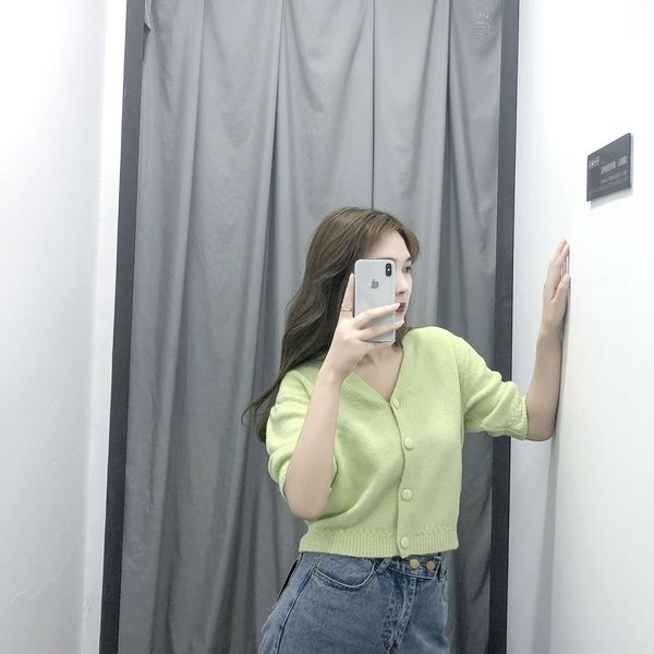 

nh3d4 2019 sweater wool cardigan autumn avocado french mohair same new green waist blogger cardigan sweater jlhhn, White;black