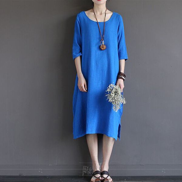 

women's summer of cotton half sleeve large size loose dress, smooth crew neck dress