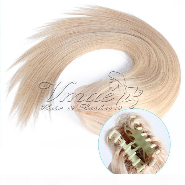 

claw clip drawstring ponytail remy russian blonde cuticle aligned virgin natural straight 120g 12 to 26inch horsetail human hair extension, Black