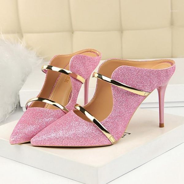 

women pumps women high heel slippers 2021 new sequined cloth shallow ladies high-heeled sandals fashion wedding party shoes1, Black