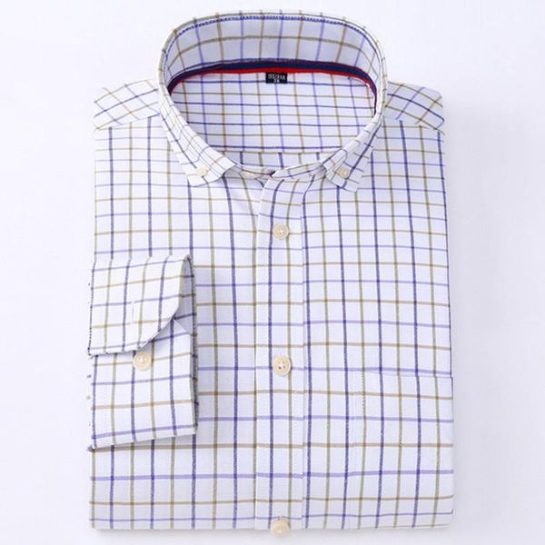 

checkered striped men's shirt brand fashion business casual lapel button long sleeve dress solid color gray blue xl1, White;black