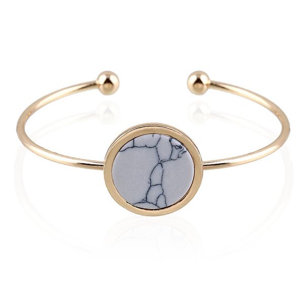 

10 pcs round shape white howlite stone open bangle for women green turquoise gold plated charm jewelry, Golden;silver