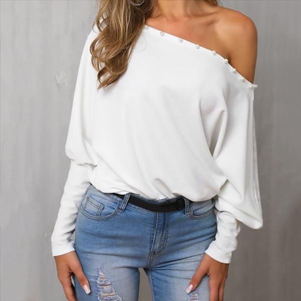 

38 women blouse off shoulder batwing long sleeve loose baggy white shirt ladies pullover casual female shirt femininas