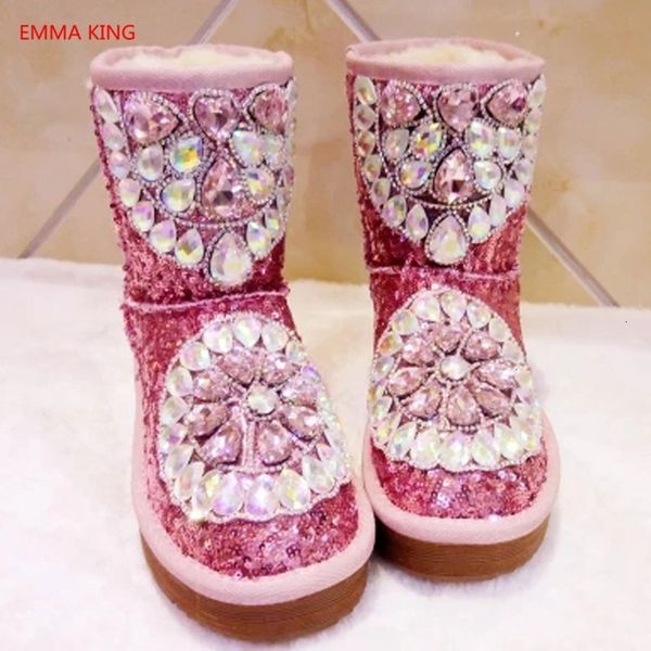 

discount luxury women's bootswomen's snow boots, cotton boots inlaid with imitation diamonds, winter, Black