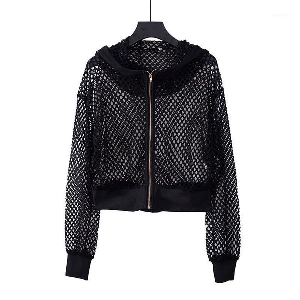 

cropped coats and jackets women mesh long sleeve casual streetwear zipper autumn women sport jackets hooded outwear clothes1, Black;brown