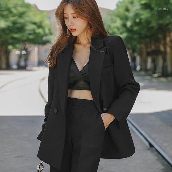 

spring and autumn 2020 korean fashion temperament lace-up black small suit wide leg pants professional suit female trend1, White;black