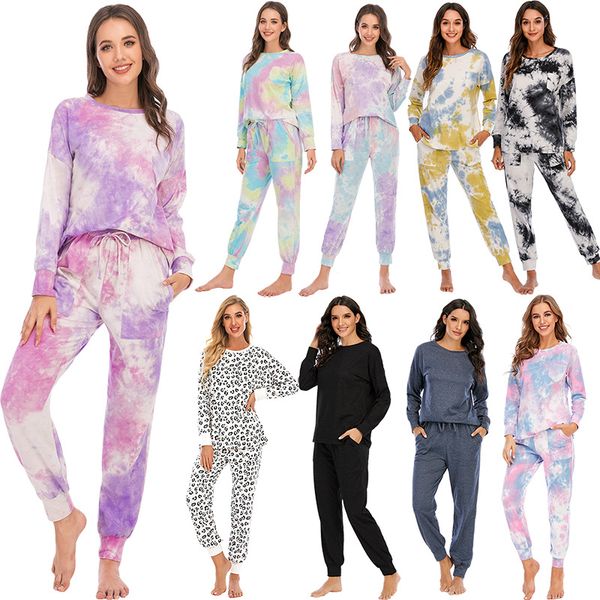 

promotion tie-dyed pajamas style suit long-sleeved pants autumn/winter suit gradient selling casual home wear, Black;red