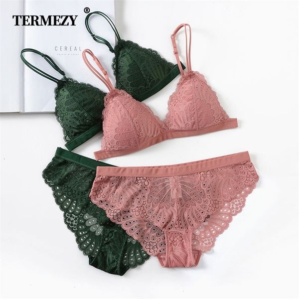 

termezy lace lingerie women wireless solid color bralette set vs bra soft comfortable underwear y200708, Red;black