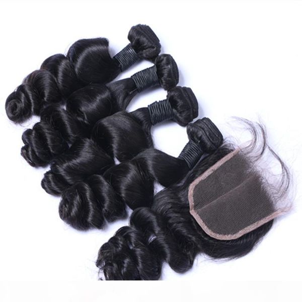

8a mink brazilian body wave straight loose wave kinky curly deep wave hair with lace closure malaysian peruvian brazilian hair weave bundles, Black