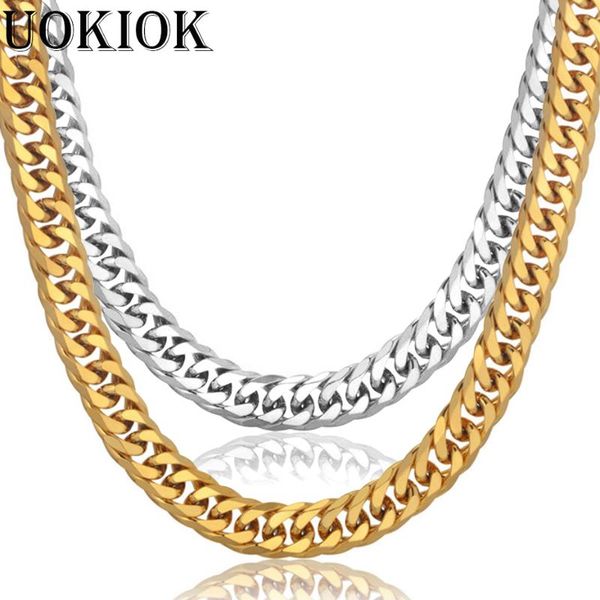 

mens gold necklace chains stainless steel gold color 14mm thick curb cuban link chain necklace for men hip hop jewelry wholesale, Silver