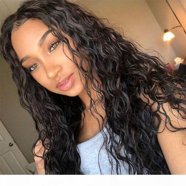 

malaysian human hair water wave full lace wigs natural hairline 130% density virgin hair lace front wigs for women, Black;brown