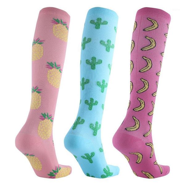 

outdoor sport men women compression socks pattern fruits banana pineapple cactus pressure compress socks running stockings nylon1, Black