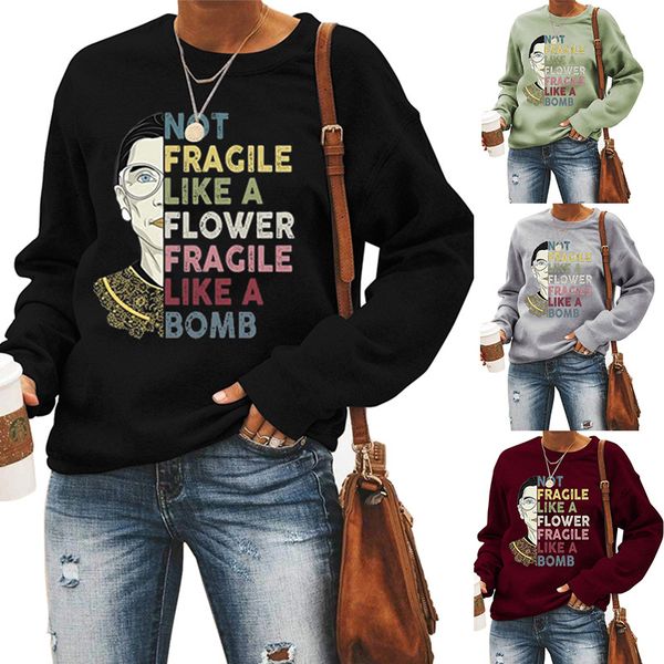 

size s to 2xl women's printing not fragile like a flower sports hoodies sweatshirts jacket female hooded sweatshirts, Black