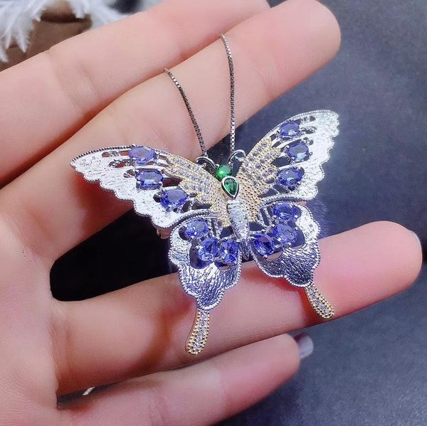

natural blue tanzanite brooches pendant s925 silver natural gemstone brooches fashion grace butterfly girlfriend wedding jewelry 201009, Gray