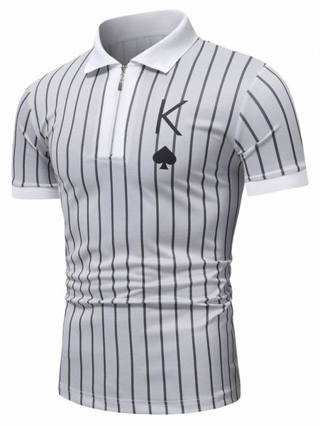 

men striped & playing card print quarter zip polo shirt f1r7#, White;black