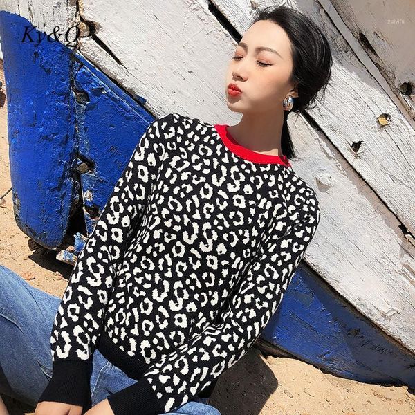 

2019 brand fashion crewneck sweater women pullover leopard knitted sweaters winter trend long sleeve color jumpers christmas1, White;black
