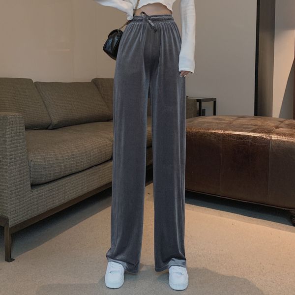 

autumn 2020 new style casual drape feeling high waist loose thin velvet wide leg pants women's wear