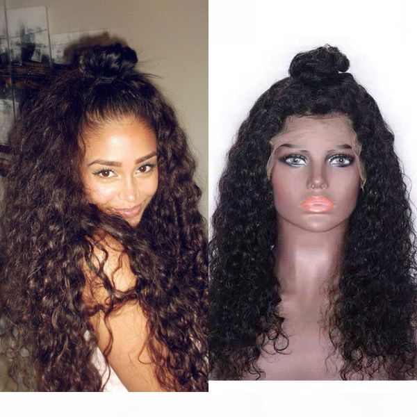 

peruvian lace front human hair wigs for women natural hairline glueless virgin water wave lace wigs bleached knots, Black;brown