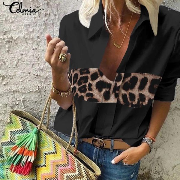 

celmia women leopard printed blouse 2020 autumn v-neck long sleeve shirts casual loose vintage blusas femme plus size1, White