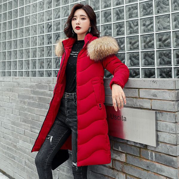 

2021 new long padded women's winter coats with hoodie jacket oversize parkas fur collar big wadded jackets qz7r, Black