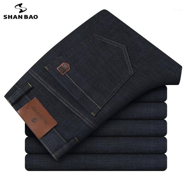

shan bao luxury high-quality business gentleman straight-leg slim jeans 2020 autumn and winter brand clothing thick casual jeans1, Blue