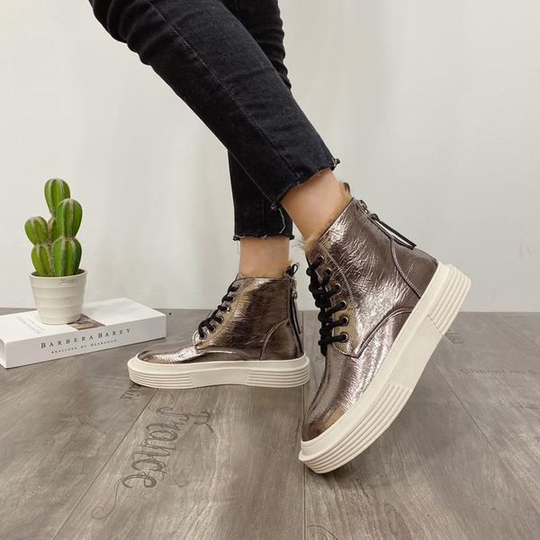 

burst leather zipper fur mao xie plus velvet martin boots motorcycle boots thi bottomed platform lady shoes -40, Black