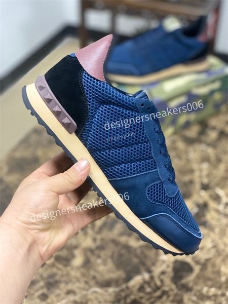 

2022 stud runner camouflage trainers designer shoes mesh real leather combo rock runner sneakers for men women rubber sole size38-46, Black