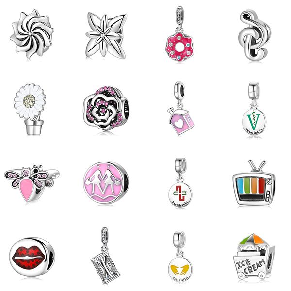 

new 925 sterling silver flower house swimming ring beads fit original diy charms bracelet jewelry makingeuropean, Black