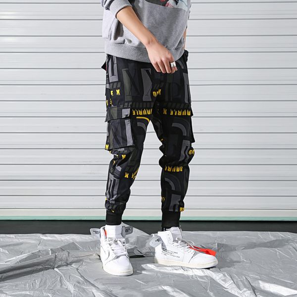 

2021 the new trousers fashion street trend hip-hop male printed thin section summer pants new eqcj, Black