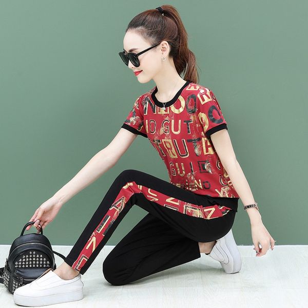 

selling thin sports suit 2020 summer fashion women's pin thin two set sports two-piece korean short sleeve pants casual two piece set w, Gray