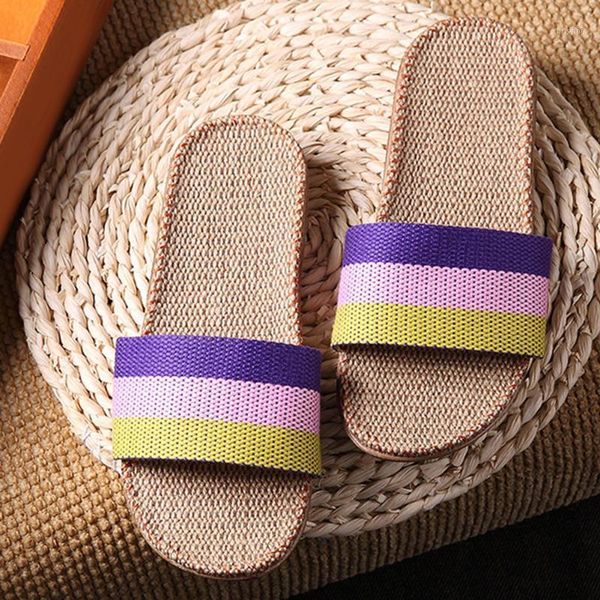

new linen slippers couples bedroom indoor shoes anti-skid slippers1, Black