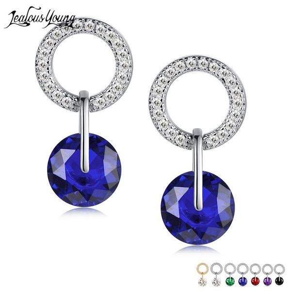 

dangle & chandelier small exquisite blue zircon drop earrings for women wedding white gold color round red crystal fashion korean jewelry, Silver