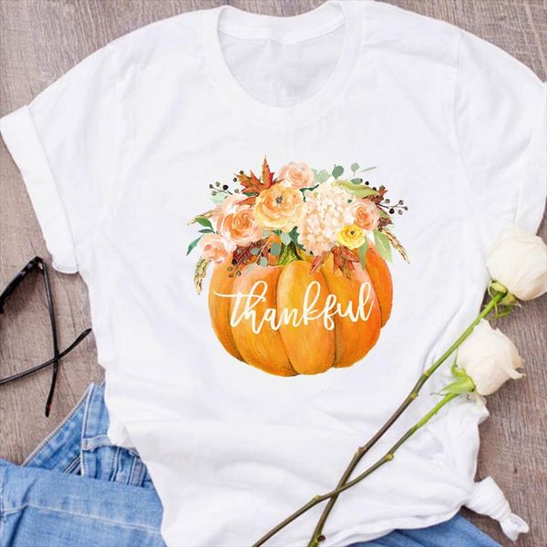 

women graphic thanksgiving floral pumpkin flower 90s autumn fall halloween clothes lady tees female t shirt womens t shirt, White