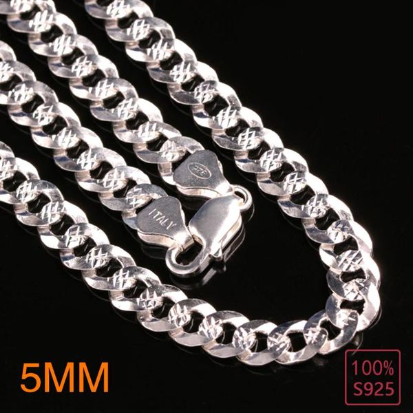 

100% 5mm wide real 925 sterling silver men's necklace fashion cuba men chain hip hop/rock jewelry original new kasanier