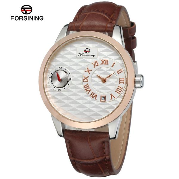 

forsining obscure design mens watches luxury automatic watch small dial second hand display fashion mechanical clock men slze41, Slivery;brown