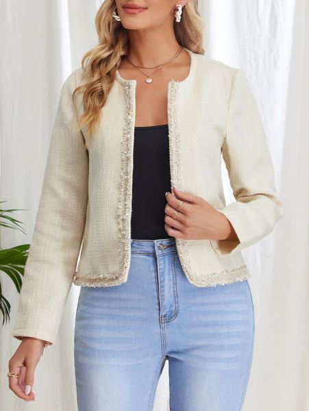 

emery rose fuzzy trim open front jacket v7lo#, Black;brown