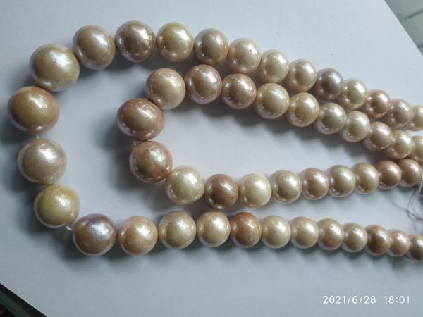 

fine real huge 15-17mm natural white pink purple pearl strands necklace 18inches, Black